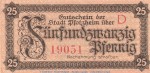 Notgeld Stadt Pforzheim , 25 Pfennig Schein in kfr. Tieste 5595.05.10 von 1920 , Baden Verkehrsausgabe