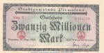 Notgeld Stadt Pirmasens , 20 Millionen Mark Schein in kfr. Keller 4313.p von 1923 , Pfalz Inflation