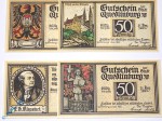 Notgeld Stadt Quedlinburg , Sachsen Anhalt , vollständiger Satz mit 4 Scheinen in kassenfrischer Erhaltung , Seriennotgeld , 1087.1 , von 1921