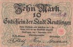Notgeld Stadt Reutlingen , 10 Mark Schein in gbr. Geiger 448.01 von 1918 , Württemberg Inflation