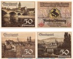 Notgeld Stadt Stuttgart 1289.1 , Set mit 4 Scheinen in kfr. von 1921 , Baden Württemberg Seriennotgeld