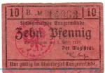 Notgeld Stadt Tangermünde 7265.10.06 , 10 Pfennig Schein in gbr. von 1918 , Provinz Sachsen Verkehrsausgabe