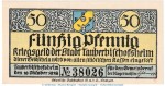 Notgeld Stadt Tauberbischofsheim , 50 Pfennig Schein in kfr. Tieste 7295.05.05 von 1918 , Baden Verkehrsausgabe