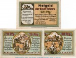 Notgeld Stadt Teterow 1316.2.a , Set mit 3 Scheinen in kfr. o.D. , Mecklenburg Vorpommern Seriennotgeld