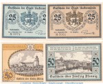 Notgeld Stadt Ueckermünde 1350.1 , Set mit 4 Scheinen in kfr. von 1921 , Mecklenburg Vorpommern Seriennotgeld