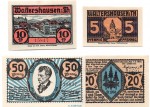 Notgeld Stadt Waltershausen 1374.1 , Set mit 4 Scheinen in kfr. von 1921 , Thüringen Seriennotgeld