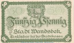 Notgeld Stadt Wandsbeck , 50 Pfennig Schein in kfr. Tieste 7695.10.05 von 1918 , Schleswig Holstein Verkehrsausgabe