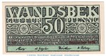 Notgeld Stadt Wandsbek , 50 Pfennig Schein in kfr. Tieste 7695.10.10 von 1919 , Schleswig Holstein Verkehrsausgabe