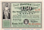 Notgeld Stadt Xanten 1465.1.a , 1,50 Mark Schein Nr 1 in kfr. von 1921 , Westfalen Seriennotgeld