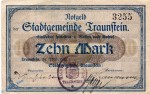 Notgeld Traunstein , 10 Mark Schein in gbr. Geiger 520.01.a , 20.04.1919 , Bayern Großnotgeld