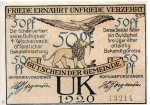 Notgeld Uk , Uge , 50 Pfennig Schein , Mehl Grabowski 1353.1 , von 1920 , dänisch Nordschleswig Seriennotgeld