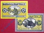 Notgeld Ulm , Satz mit 2 Scheinen , Tieste 7520.05 und 06 , von 1918 , Baden Württemberg Verkehrsausgabe