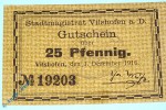 Notgeld Vilshofen , 25 Pfennig Schein , Tieste 7610.05.05 , von 1916 , Bayern Verkehrsausgabe