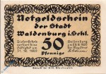 Notgeld Waldenburg , 50 Pfennig Schein , Mehl Grabowski 1371.8 a,b , von 1920 , Schlesien Seriennotgeld