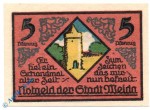 Notgeld Weida , 5 Pfennig es fiel ein Schandmal , Mehl Grabowski 1391.2 , von 1921 , Thüringen Serien Notgeld