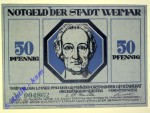 Notgeld Weimar , Einzelschein 50 Pfennig graugrün Kennummer grün , Seriennotgeld , Thüringen , Mehl Grabowski 1398.5 D , von 1921