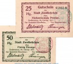 Notgeld Zweibrücken , 25 und 50 Pfennig , Tieste 8295.10.01 und 02 , von 1917 , Pfalz Verkehrsausgabe