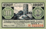 Orsoy , Notgeld 10 Pfennig Schein unc-kfr. M-G 1026.1 , Westfalen 1921 Seriennotgeld