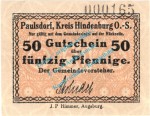 Paulsdorf , Notgeld 50 Pfennig Schein in kfr. Tieste 5525.05.25 , Oberschlesien o.D. Verkehrsausgabe