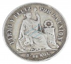 Peru , Silbermünze 1/5 Sol von 1865 -Seated Liberty- KM.191 s-ss , -0174-