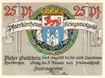 Pfarrkirchen , Notgeld 25 Pfennig Schein in kfr. Tieste 5580.10.10 , Bayern o.D. Verkehrsausgabe