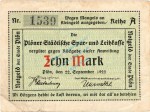 Plön , Banknote 10 Mark Schein in gbr. Müller 3620.1.a , Schleswig Holstein 1922 Inflation