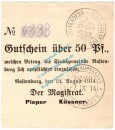 Rastenburg , Notgeld 50 Pfennig Schein in kfr.E Diessner 310.1.e , Ostpreussen 1914 Notgeld 1914-15