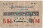 Rathenow , Banknote 5 Mark Schein -2 US- in kfr. Geiger 437.01.d , Brandenburg 1918 Grossnotgeld