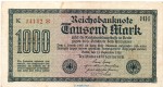 Reichsbanknote , 1.000 Mark Schein Kn 5-stellig in gbr. DEU-84.e, Ros.75, P.76, vom 15.09.1922 , Inflation