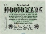 Reichsbanknote , 100.000 Mark Schein in f-kfr. DEU-102.b, Ros.90, P.91 , vom 25.07.1923 , Weimarer Republik - Inflation