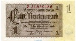 Reichsbanknote , 1 Rentenmark Schein -KN braun- in kfr. DEU-222.F, Ros.166, P.173 vom 30.01.1937 , drittes Reich - Rentenbank