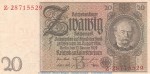 Reichsbanknote , 20 Mark Schein -B 2- in L-gbr. DEU-184.a, Ros.174, P.81 , vom 22.01.1929 , Weimarer Republik - Reichsbank