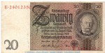 Reichsbanknote , 20 Mark Schein -C 1- in gbr. DEU-184.a, Ros.174, P.81 , vom 22.01.1929 , Weimarer Republik - Reichsbank