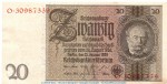 Reichsbanknote , 20 Mark Schein M , H-O , in f.kfr. DEU-184.b, Ros.174, P.181 vom 22.01.1929 , Weimarer Republik - Reichsbank