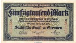 Reichsbanknote , 50.000 Mark Schein in gbr. SAX-16, Ros.754, S.959 , vom 25.07.1923 , Weimarer Republik - Länderbanknote Sachsen