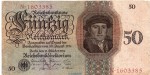 Reichsbanknote , 50 Mark Schein -N- in gbr. DEU-176.a, Ros.170, P.177 vom 11.10.1924 , deutsche Reichsbank