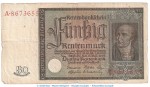 Rentenbanknote , 50 Mark Schein in gbr.4 DEU-221, Ros.165, P.172 , vom 06.07.1934 , drittes Reich - Rentenbank