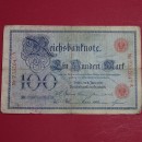 Ros. 30 , Reichsbanknote über 100 Mark Reichsmark , Banknote von 1907 , in stärker gebrauchter Erhaltung.