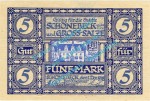 Schönebeck , Notgeld 5 Mark Schein in kfr.E , Geiger 481.01.a , Sachsen Anhalt 1918 Großnotgeld