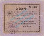 Schildberg , Notgeld 2 Mark Schein in gbr. Diessner 355.3 , Posen 1914 Notgeld 1914-15