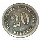 Silbermünze , 20 Pfennig von 1874 -F- , s , Jäger 5 , Deutsches Kaiserreich