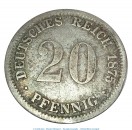Silbermünze , 20 Pfennig von 1875 -D-, schön , Jäger 5 Deutsches Kaiserreich