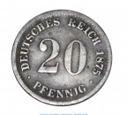 Silbermünze , 20 Pfennig von 1875 -F-, s - ss , Jäger 5 , Deutsches Kaiserreich