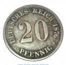 Silbermünze , 20 Pfennig von 1876 -D-, s - ss , Jäger 5 , Deutsches Kaiserreich