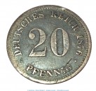 Silbermünze , 20 Pfennig von 1876 -F- , s - ss , Jäger 5 , Deutsches Kaiserreich