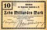 Sontheim , Banknote 10 Milliarden Mark Schein in kfr. Keller 4528 , Württemberg 1923 Inflation