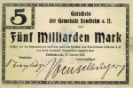 Sontheim , Banknote 5 Milliarden Mark Schein in gbr. Keller 4528 , Württemberg 1923 Inflation