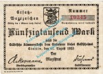 Stettin , Notgeld 50.000 Mark Schein in gbr. Keller 4880.a , Pommern 1923 Inflation