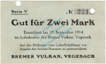 Vegesack , Notgeld 2 Mark Schein in L-gbr.E , Diessner 412.10 , Bremen o.D. Notgeld 1914-15