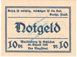 Waldenburg , Notgeld 10 Pfennig Nr.2 -gelblich- in kfr. M-G 1371.22 , Schlesien 1921 Seriennotgeld